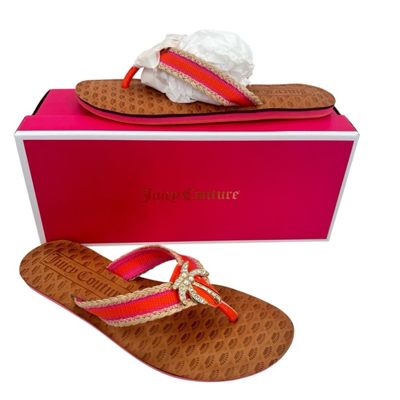 Juicy Couture Fay Thong Sandals Maderin Pop Palm Tree Rhinestones Sz. 7 NWT - Picture 3 of 10